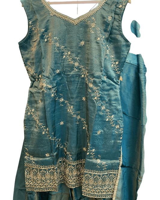 UK 16 / 42" - Teal Green - Ladies Sharara / Palazzo Trousers Suit - UK Stock - Sangeet / Henna / Weddings - OC7302 VC - Prachy Creations
