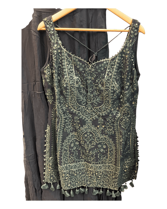 UK 18 / 44" - Black - Designer Ladies Indian Medium Top Palazzo Trousers Suit - UK Stock - 2/3 days delivery - VMK CHARMI RP - Prachy Creations