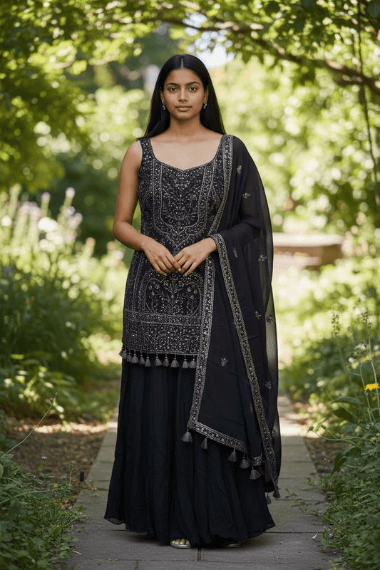 UK 18 / 44" - Dark Wine - Designer Ladies Indian Medium Top Palazzo Trousers Suit - UK Stock - 2/3 days delivery - VMK CHARMI RP - Prachy Creations