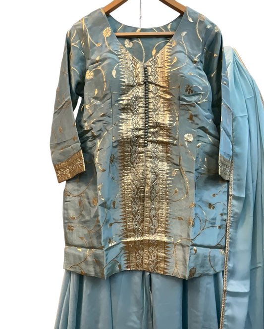UK 18 / 44" - Sky Blue - Ladies Sharara / Palazzo Trousers Suit - UK Stock - Sangeet / Henna / Weddings - DIL29006 VP - Prachy Creations