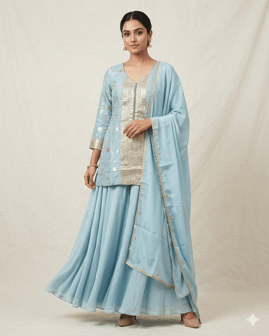 UK 18 / 44" - Sky Blue - Ladies Sharara / Palazzo Trousers Suit - UK Stock - Sangeet / Henna / Weddings - DIL29006 VP - Prachy Creations