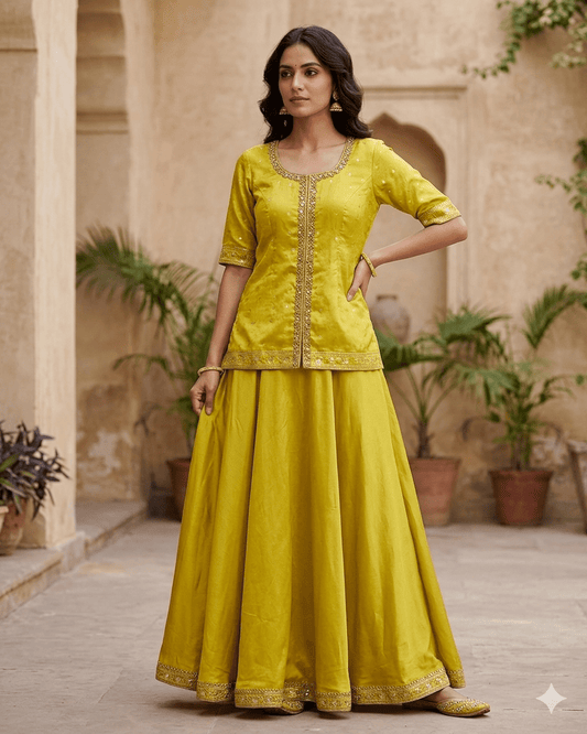 UK 20 / 46" - Yellow - Ladies Sharara / Palazzo Trousers Suit - UK Stock - Sangeet / Henna / Weddings - DIL8640 TP - Prachy Creations