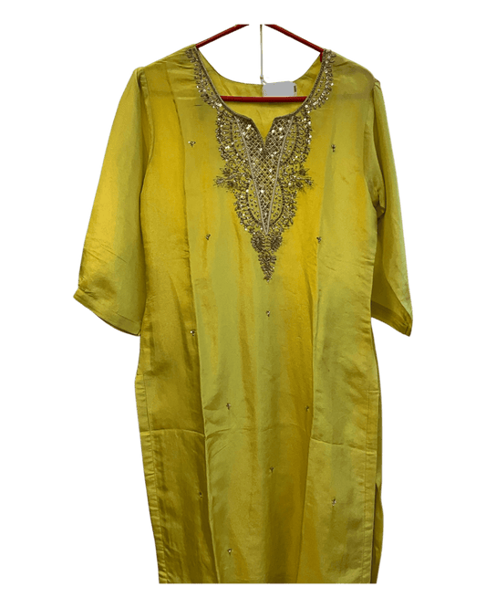 UK14 / 40" - Lemon Yellow - Silky Ladies Trousers Suit - Sangeet / Henna / Temple - KCS250190 TY - Prachy Creations