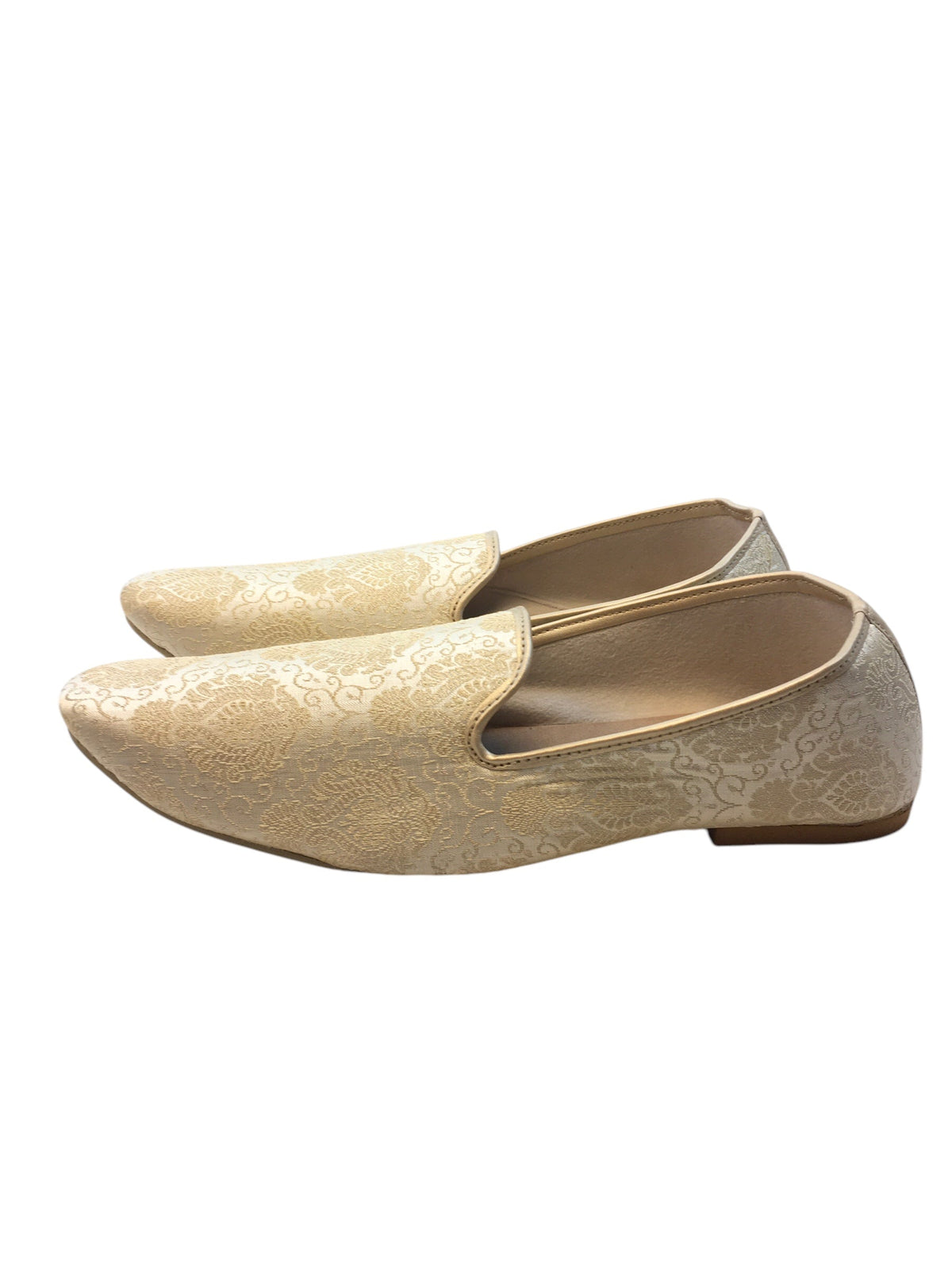 Very Comfortable Gold Brocade Loafer Style Mojri - Indian Mens shoes - Mojari , Khossay - YD2503 C - Prachy Creations