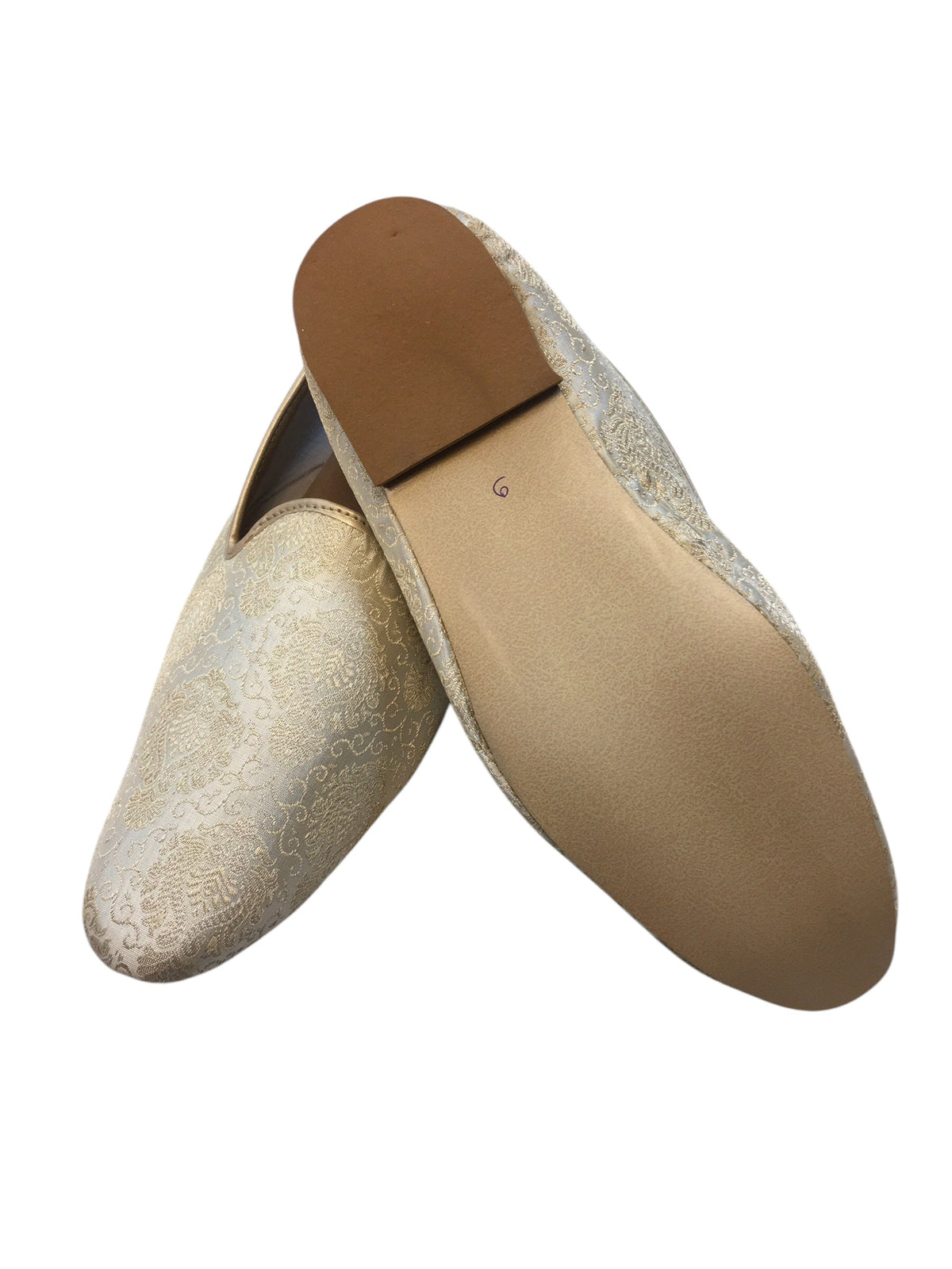Very Comfortable Gold Brocade Loafer Style Mojri - Indian Mens shoes - Mojari , Khossay - YD2503 C - Prachy Creations