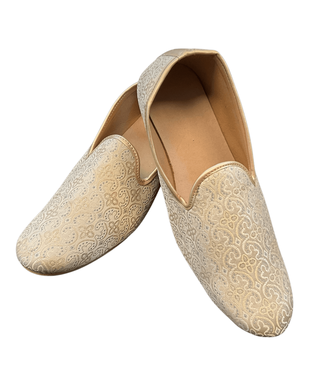 Very Comfortable Gold Brocade Loafer Style Mojri - Indian Mens shoes - Mojari , Khossay - YD2603 - Prachy Creations