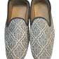 Very Comfortable Silver Grey Brocade Loafer Style Mojri - Indian Mens shoes - Mojari , Khossay - YD2602 - Prachy Creations