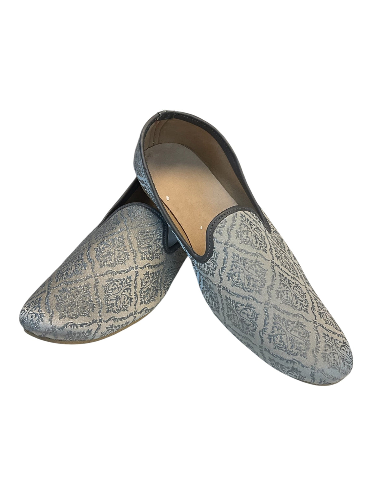 Very Comfortable Silver Grey Brocade Loafer Style Mojri - Indian Mens shoes - Mojari , Khossay - YD2602 - Prachy Creations