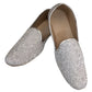 Very comfortable Silver / Light Grey Brocade Loafer Style Indian Mens shoes - Mojari, Khossay - YD2305 - Prachy Creations