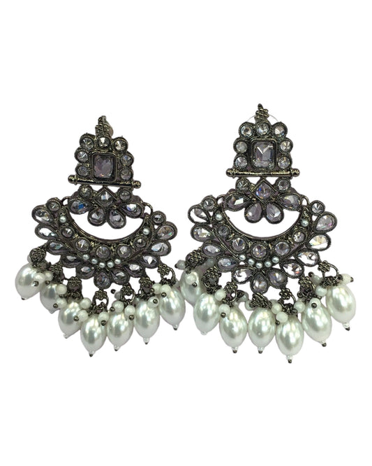 White - Large - Antique Finish Traditional Earrings - Bollywood - Weddings - LAV1336 J 0724 - Prachy Creations