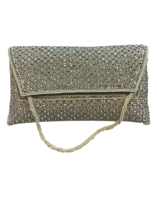 White - Rich Hand Embroidered Clutch Bag / Handbag - AKB235 05KP25 - Prachy Creations