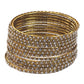 White Stones - Set of 12 Stone / Pearl Bangles - Antique Gold Finish (Pair) - JAN739 Vp 0923 - Prachy Creations