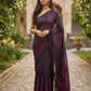 Wine / Black Floral - Classic Satin Crepe Saree with Stone Work and Blouse Piece - UK stock - 24hr Dispatch - RS2537 TV - Prachy Creations
