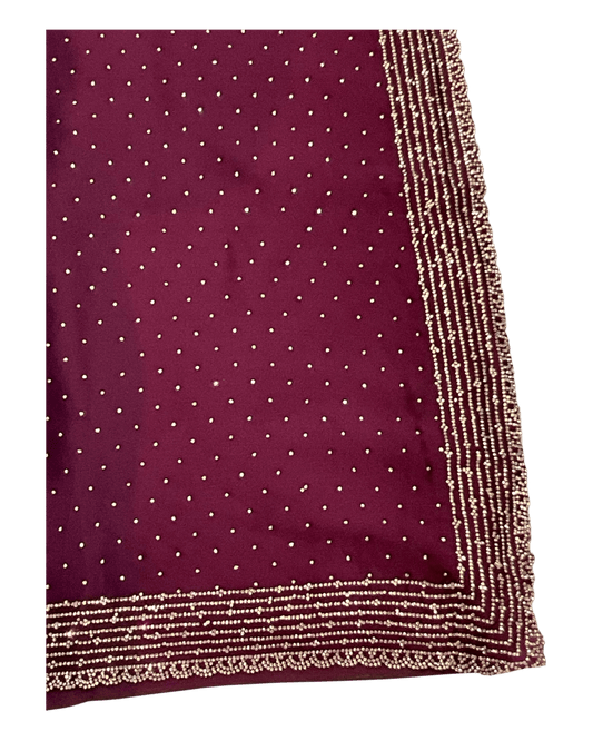 Wine - Classic Satin Crepe Saree with Stone Work and Blouse Piece - UK stock - 24hr Dispatch - RS2531 VY - Prachy Creations