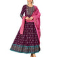 Wine - Cotton Block Printed Long Dress with Dupatta - Available in Sizes 14(40") & 20 (46") - BH1008 KK 0924 - Prachy Creations