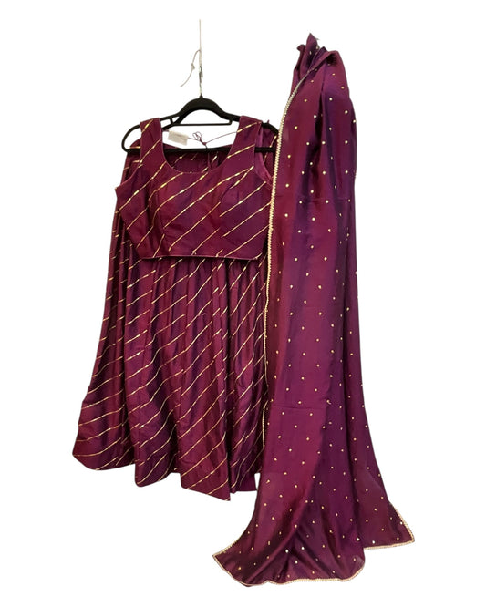 Wine - Dupion Silk Lehenga Set - Garba / Dandia , Mehndi / Sangeet / Weddings Size UK 12 (38" Bust) Adjustable to Size 14 - UK Stock - 24h Dispatch - AF2506 09TY25 - Prachy Creations