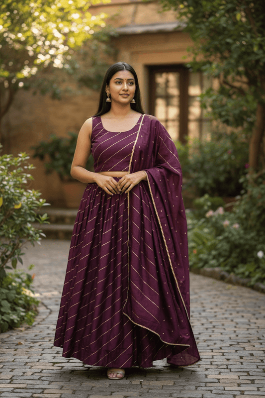 Wine - Dupion Silk Lehenga Set - Garba / Dandia , Mehndi / Sangeet / Weddings Size UK 12 (38" Bust) Adjustable to Size 14 - UK Stock - 24h Dispatch - AF2506 09TY25 - Prachy Creations