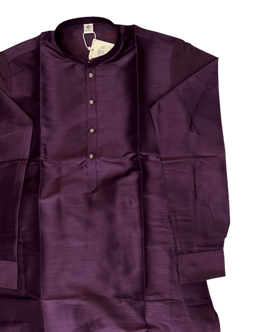 Wine - Plain Silky Mens Indian Kurta set with Trousers - UK Stock - Weddings / Walimas , Sangeet, Diwali, Eid, Mehndi / Henna - EM66 05KJ26 - Prachy Creations