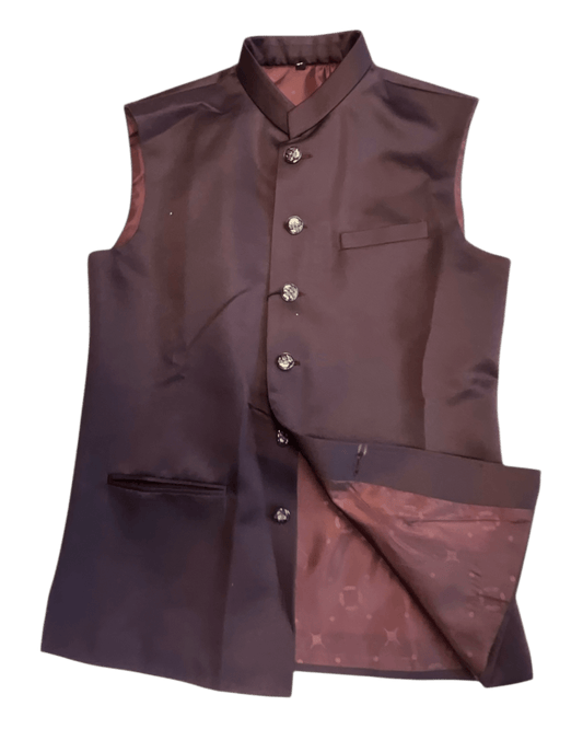 Wine - PREMIUM Slim Fit Mens BandhGala / Prince / Chinese Collar Open Jacket with inside Waistcoat- Fantastic Fit - 01JT26 CS2601 - Prachy Creations