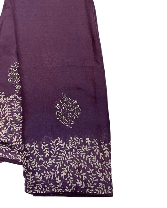 Wine / Purple - Chiffon Printed Saree with Blouse Piece - UK stock - 24hr Dispatch - LTF103 07KT26 - Prachy Creations