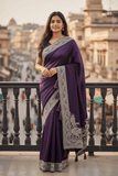 Wine / Purple - Classic Saree with Thread / Stone Work and Blouse Piece - UK stock - 24hr Dispatch - RS2506 VP - Prachy Creations