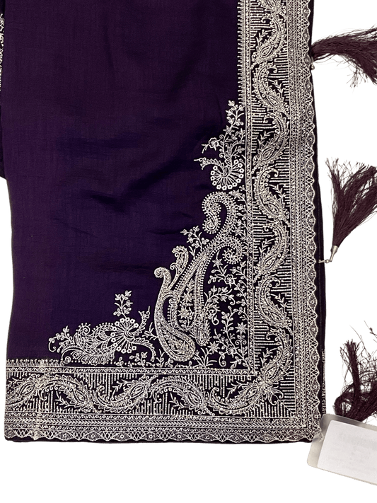 Wine / Purple - Classic Saree with Thread / Stone Work and Blouse Piece - UK stock - 24hr Dispatch - RS2506 VP - Prachy Creations