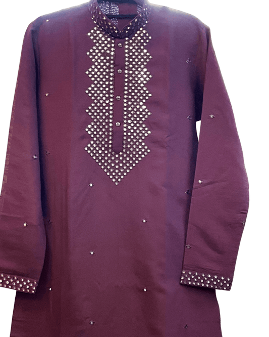 Wine - Rich MirrorWork Mens Indian Kurta set with Trousers - UK Stock - Weddings / Walimas , Sangeet, Diwali, Eid, Mehndi / Henna - VEE355 TY - Prachy Creations