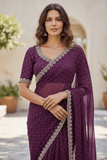 Wine - Rich Saree with Stone Work Border and Blouse Piece - UK stock - 24hr Dispatch - RS2509 VA - Prachy Creations