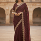 Wine - Rich Saree with Stone Work Border and Blouse Piece - UK stock - 24hr Dispatch - RS2532 TC - Prachy Creations