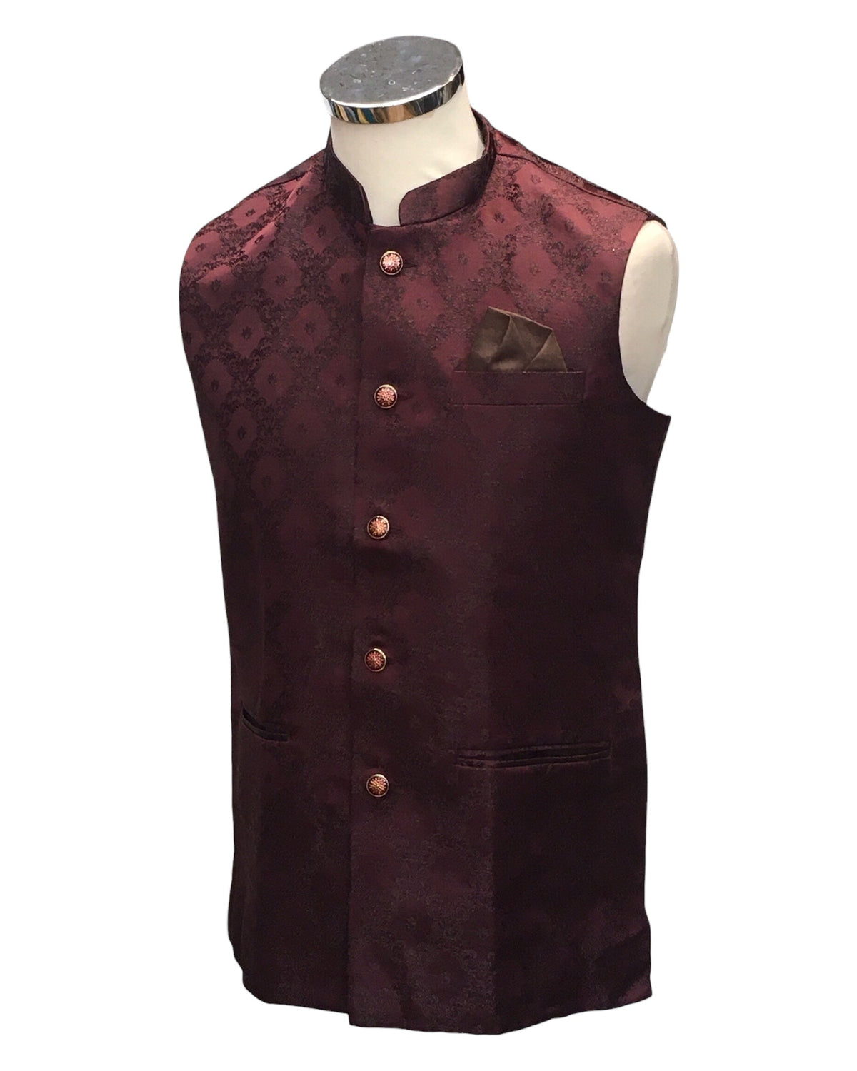Wine - Rich Suiting Material Mens Indian Waistcoat - Amazing Fit - Great Quality - YD2423 KC 0824 - Prachy Creations