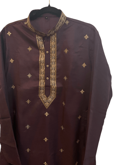 Wine - Soft Cotton Silky Mens Kurta Set with Neck Thread Embroidery- Sangeet Mehendi Haldi - KCS1025 06VY26 - Prachy Creations