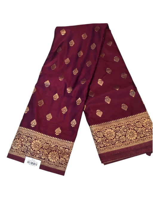 Wine - Traditional Handloom Banarasi Sari / Saree - with Blouse Piece - SN2404 11VC24 - Prachy Creations