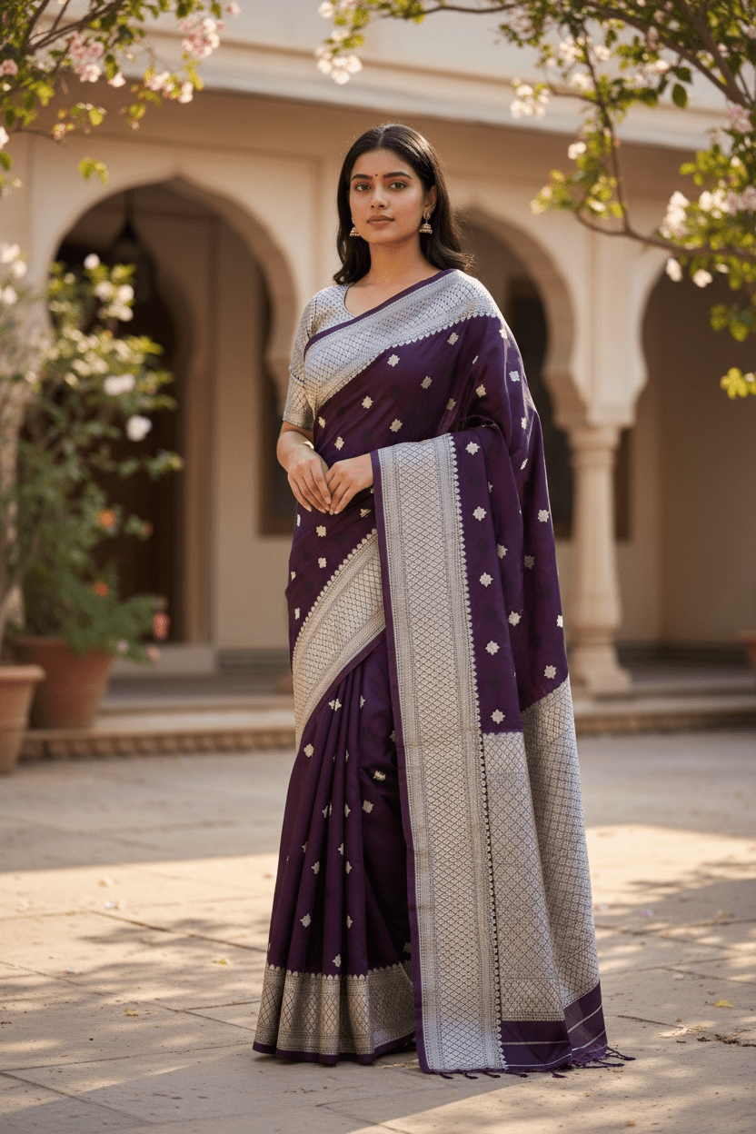 Wine - Traditional Handloom Banarasi Sari / Saree - with Blouse Piece - SN2405 11TP24 - Prachy Creations