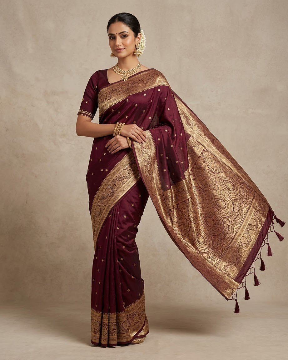 Wine - Traditional Handloom Saree with Blouse Piece - UK stock - 24hr Dispatch - SP2630 KP - Prachy Creations
