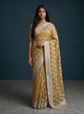 Yellow - Fancy Party Saree with Blouse Piece - UK stock - 24hr Dispatch - VFU4108 03VA26 - Prachy Creations