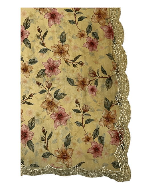 Yellow - Printed Crepe Silky Saree with Blouse Piece - UK stock - 24hr Dispatch - RS2527 TJ - Prachy Creations