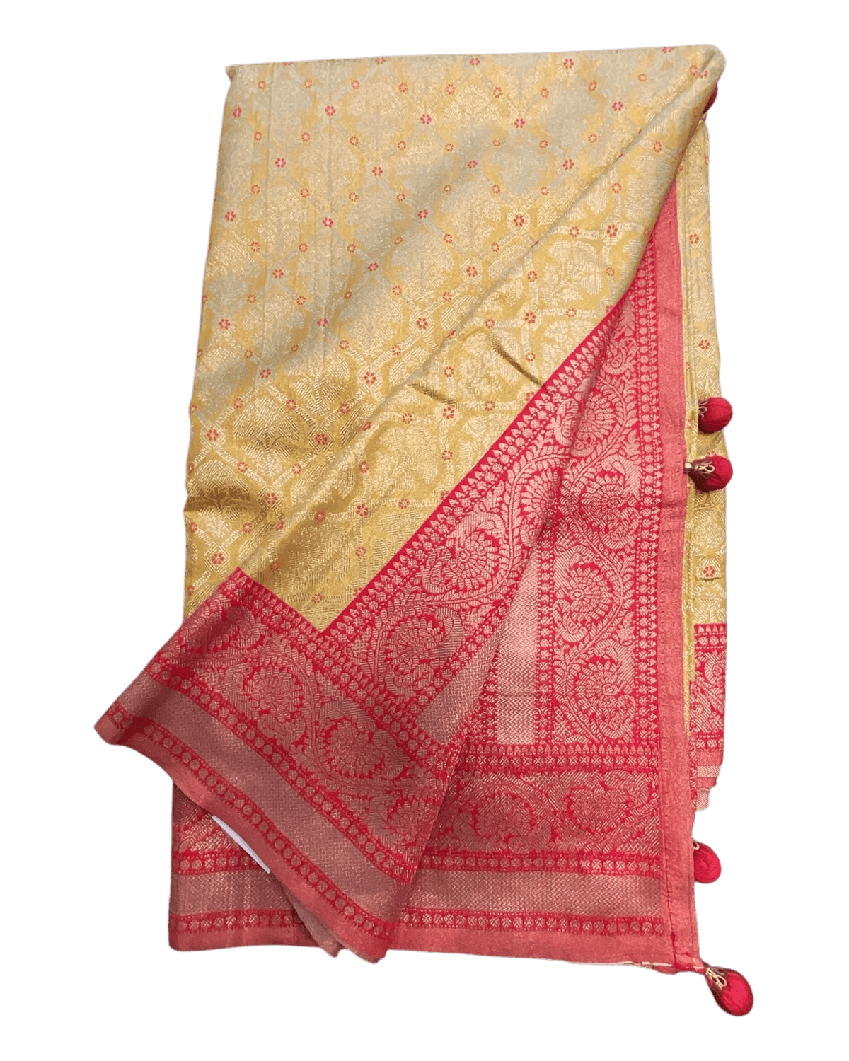 Yellow / Red - Silky Handloom Banarasi Saree with Blouse Piece - 12TY25 REW1048 - Prachy Creations