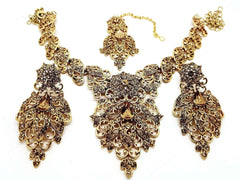 Antique gold finish Necklace, Earrings and Tika set - DC8722LCT KJ - Prachy Creations