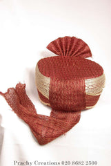 Red / gold Crushed net Turban 201 - 1401 H0416 - Prachy Creations