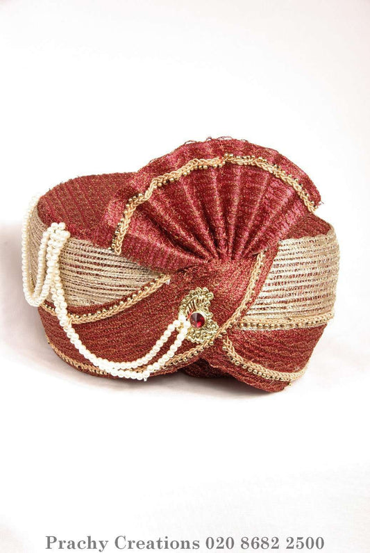 Red / gold Crushed net Turban 201 - 1401 H0416 - Prachy Creations