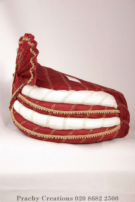 Red / Cream Crushed Tissue Turban 204 - 1407 H0416 - Prachy Creations