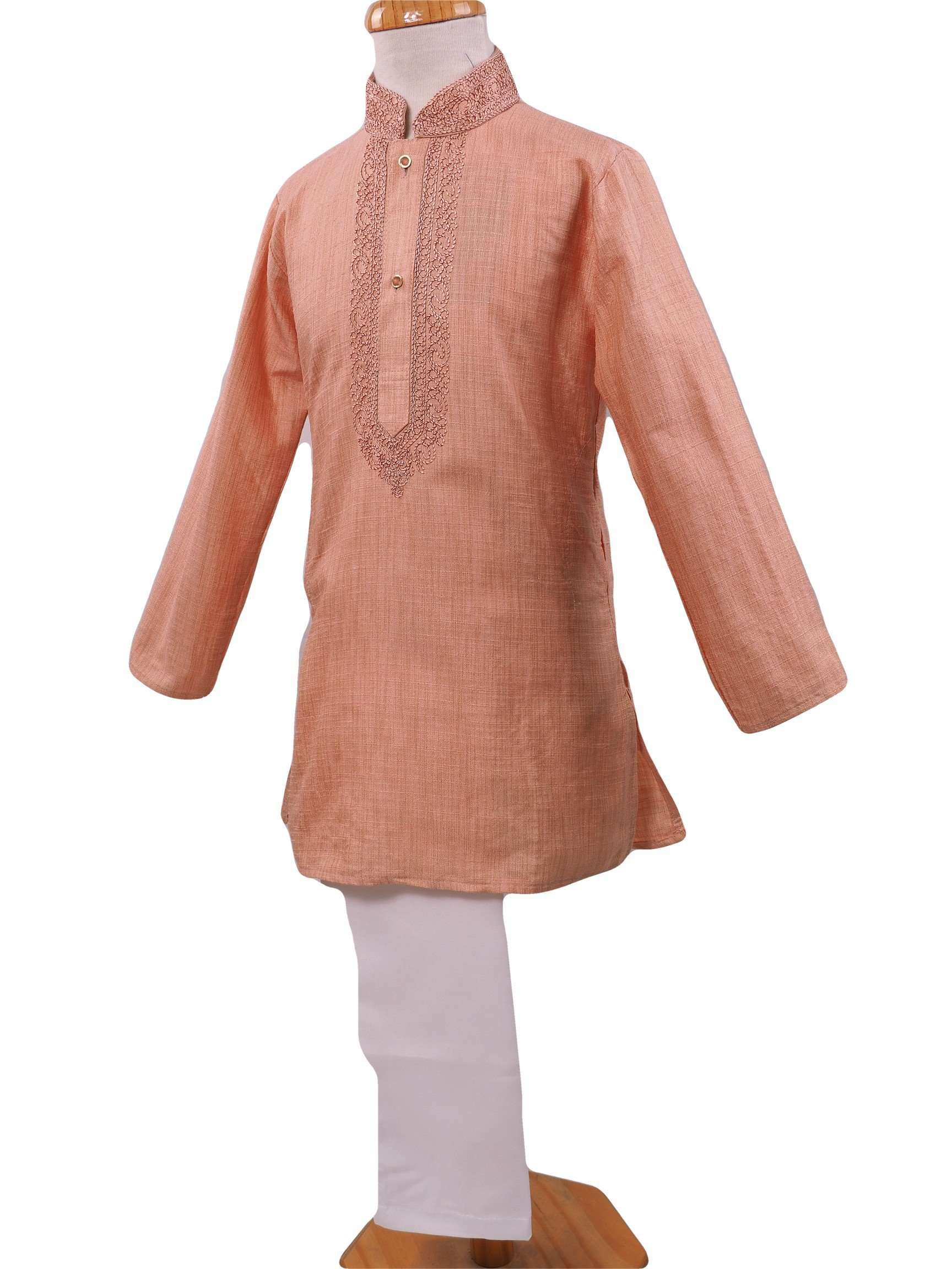 Bollywood - Boys Kurta set with churidar trousers, Beige - Adhir AP0319 - Prachy Creations