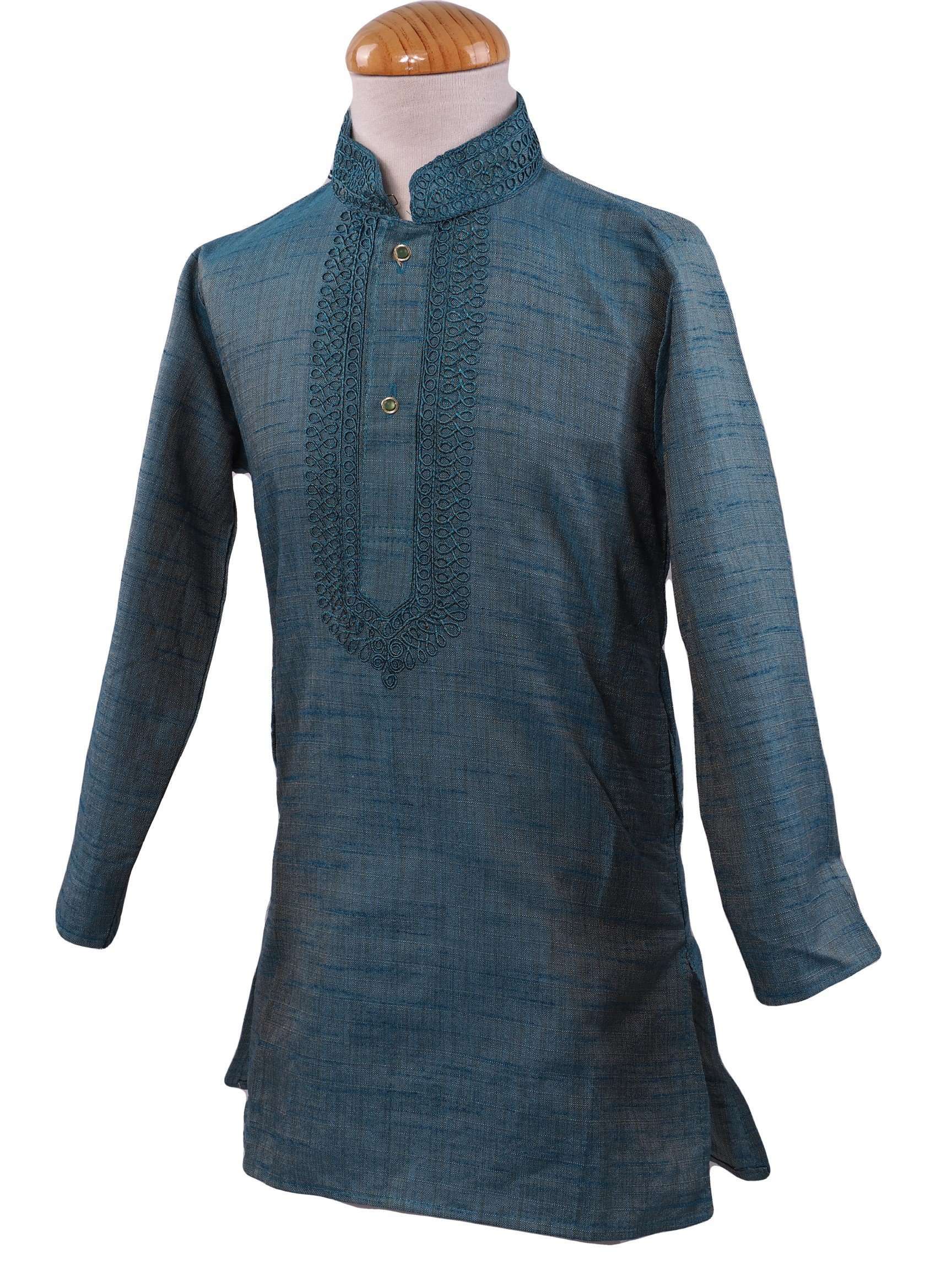 Bollywood - Boys Kurta set with churidar trousers, Turquoise - Adhir AP0319 - Prachy Creations