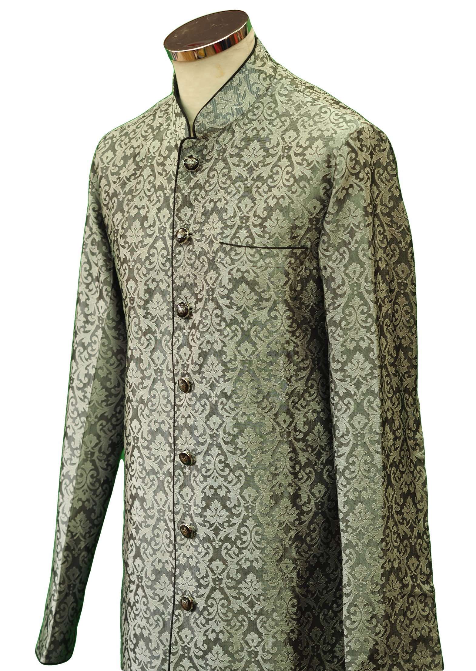 Mens Indian Light Sherwani set in Black / Silver Brocade for weddings, Bollywood Party ( with Draw stringed trousers) - DD180801JV - Prachy Creations