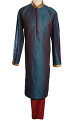 Turquoise Blue Mens Indian Kurta set for weddings and Bollywood Party ( incl Draw stringed trousers) - Getz VT0218 - Prachy Creations