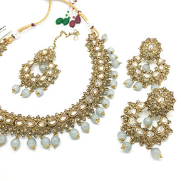 Reverse Stone Indian Fashion Jewellery set - with necklace, earrings and Tika MY8826 KP0719 - Prachy Creations