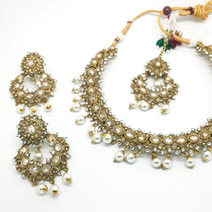Reverse Stone Indian Fashion Jewellery set - with necklace, earrings and Tika MY8826 KP0719 - Prachy Creations