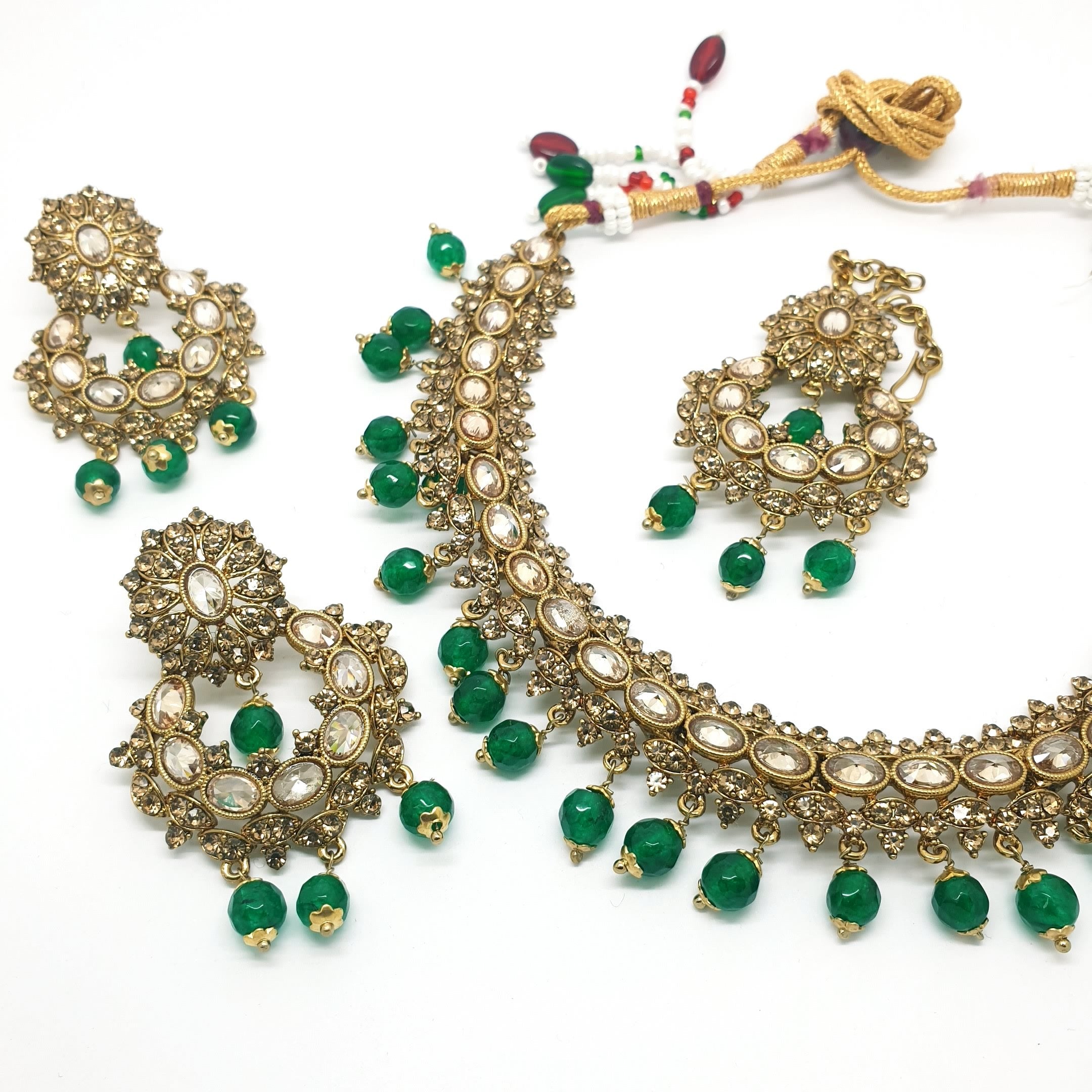 Reverse Stone Indian Fashion Jewellery set - with necklace, earrings and Tika MY8826 KP0719 - Prachy Creations
