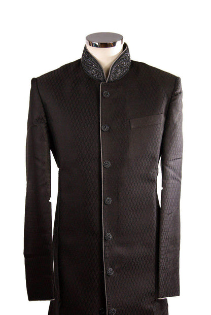 Simple Black Sherwani SW101 - Prachy Creations