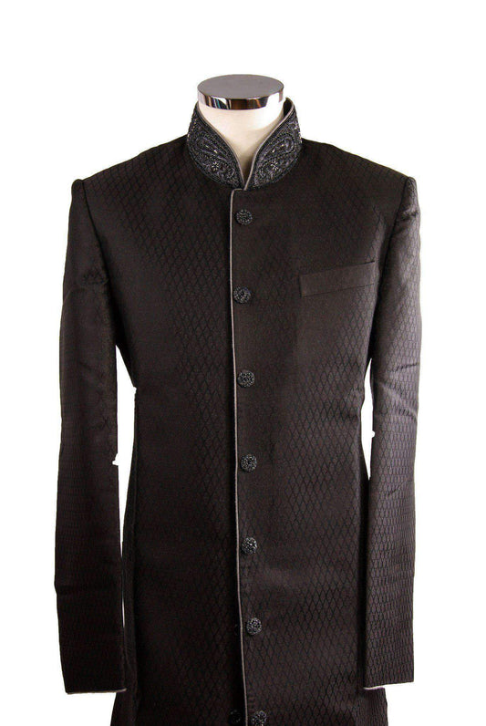 Simple Black Sherwani SW101 - Prachy Creations